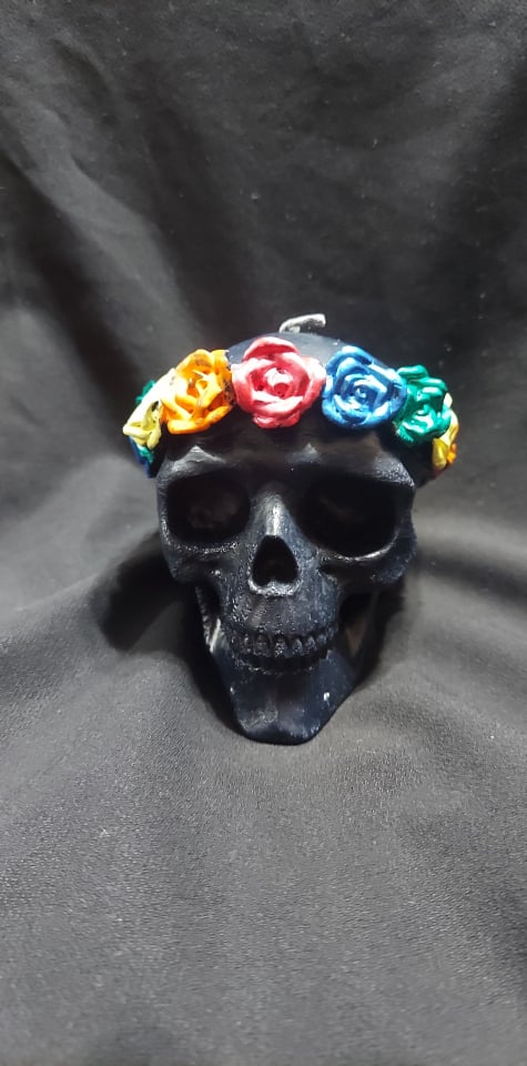 Skull - Day of the Dead - BLACK W/RAINBOW ROSES